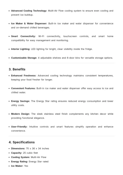 Free Refrigerator Product Description Template to Edit Online