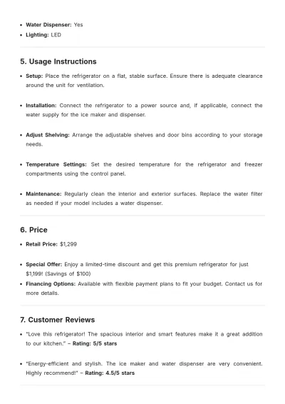 Free Refrigerator Product Description Template to Edit Online