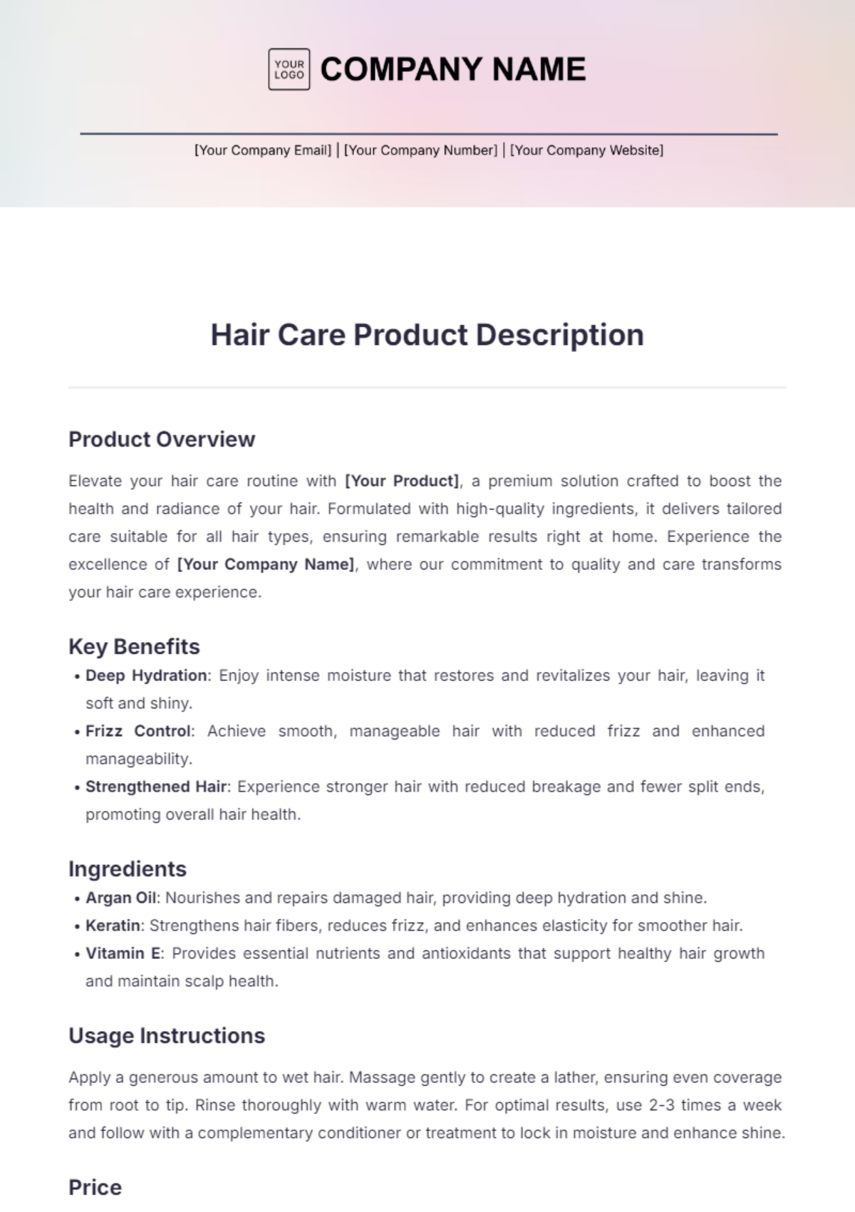 Hair Care Product Description Template - Edit Online & Download