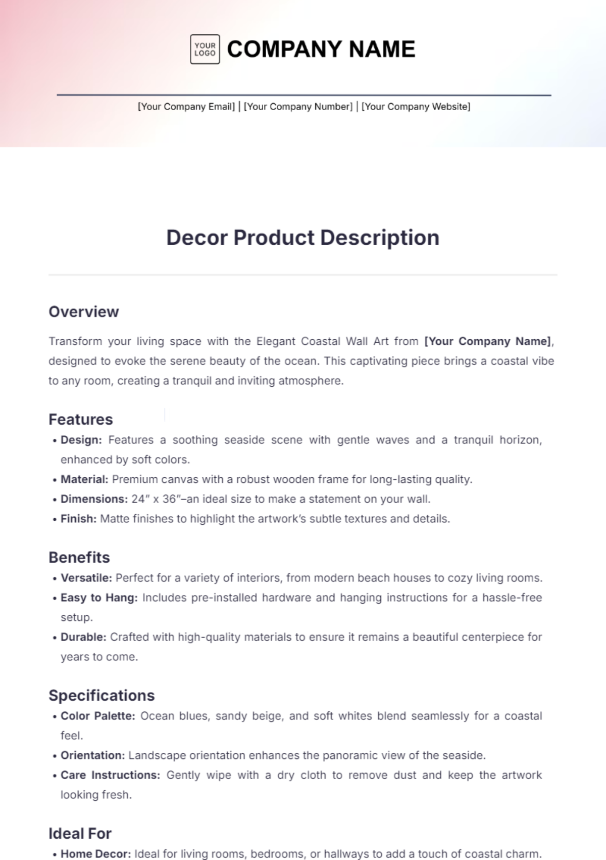 Decor Product Description Template - Edit Online & Download