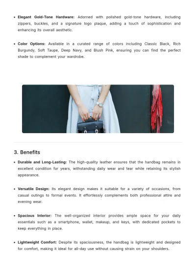 Free Handbag Product Description Template to Edit Online