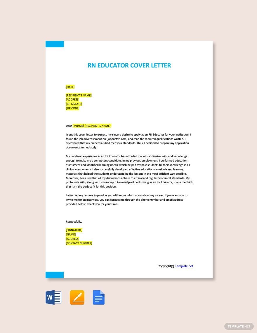 RN Educator Cover Letter Template