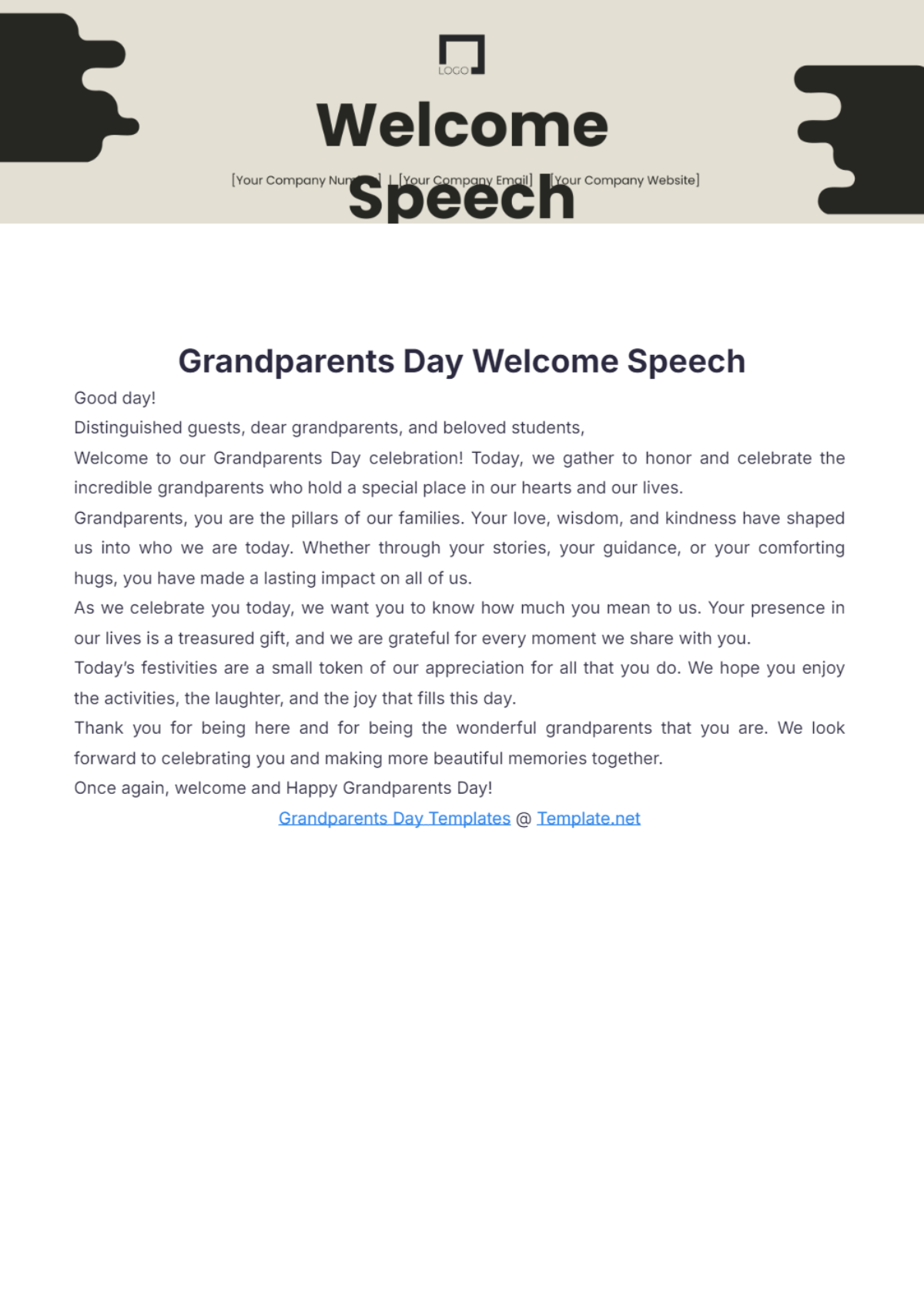 Grandparents Day Welcome Speech Template - Edit Online & Download