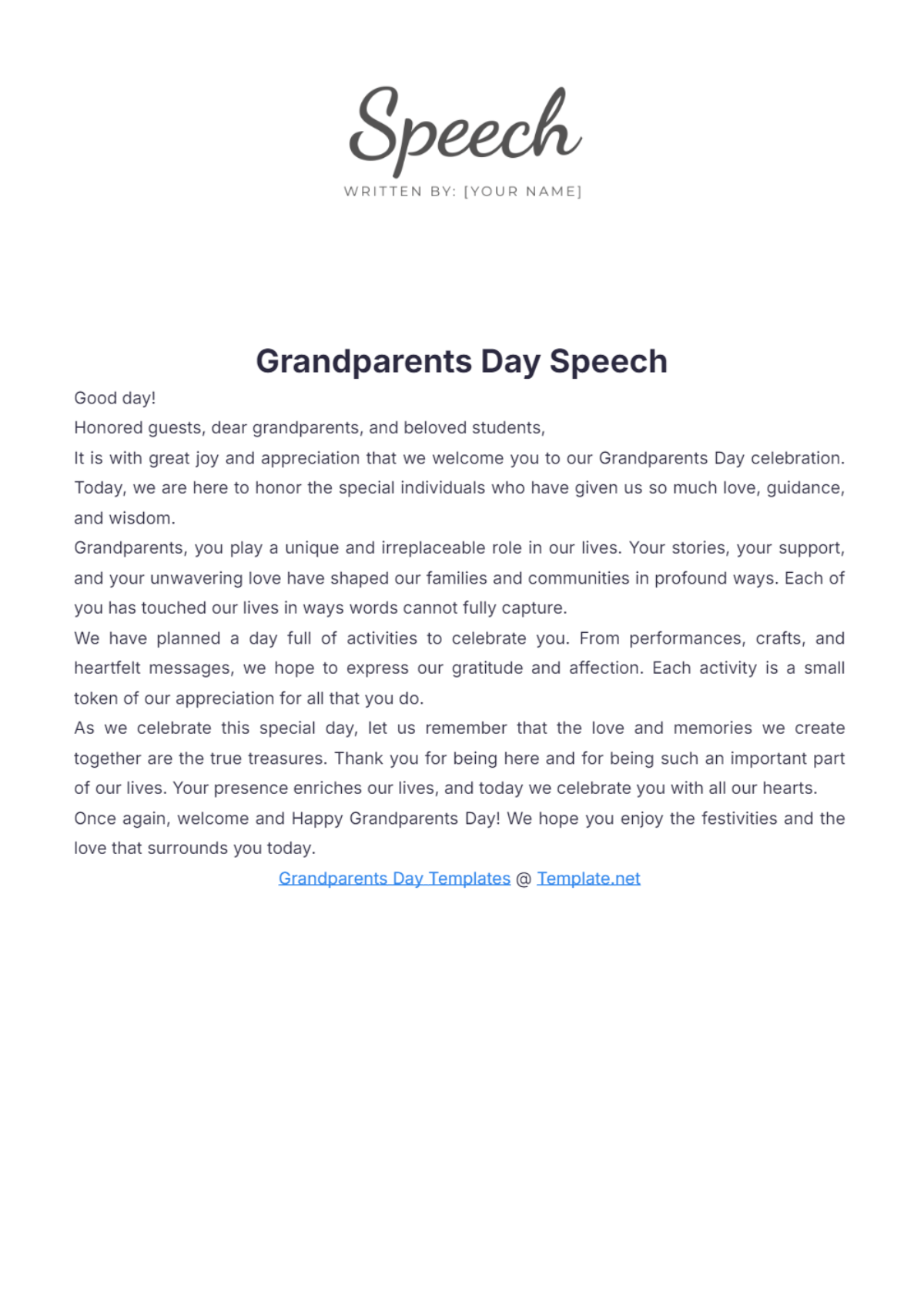 Grandparents Day Speech Template - Edit Online & Download