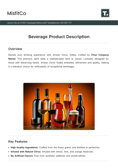 Free Beverage Product Description Template to Edit Online