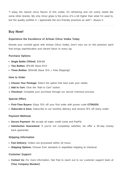 Free Beverage Product Description Template to Edit Online