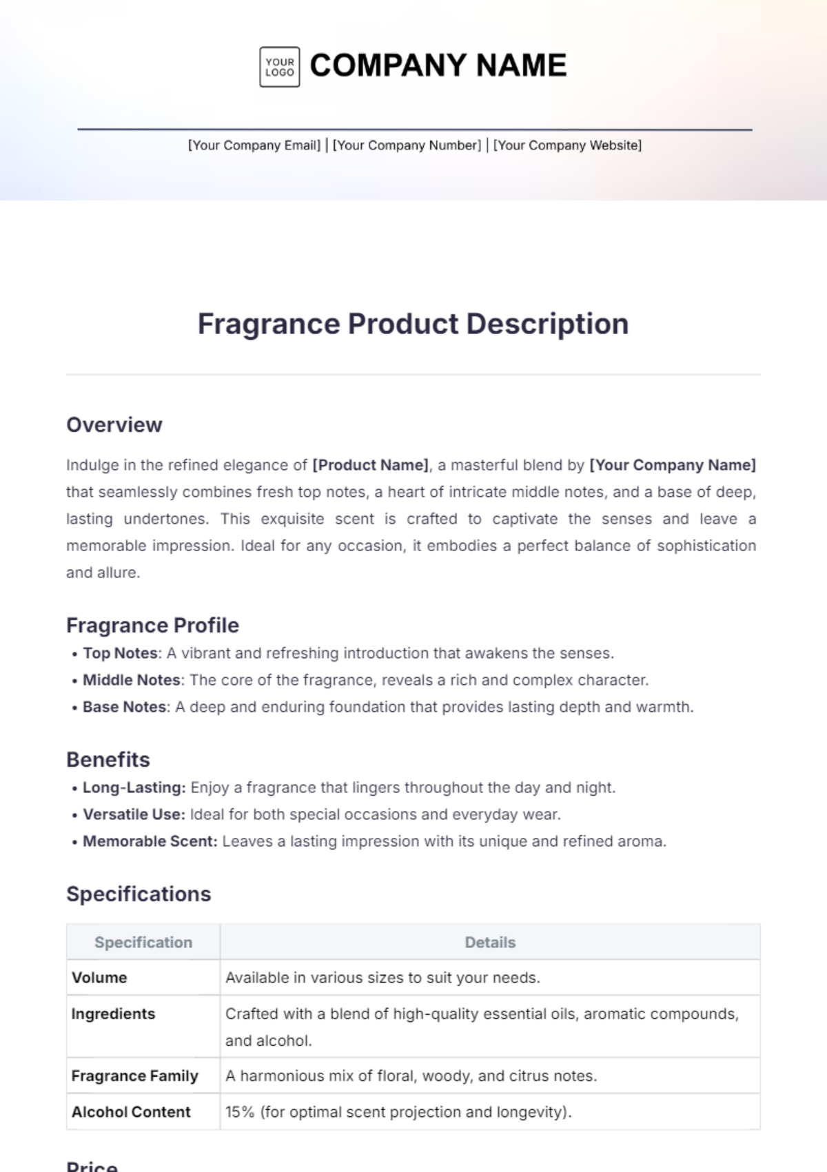 Fragrance Product Description Template - Edit Online & Download