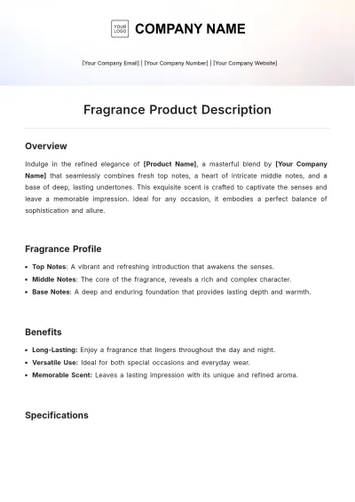 Free Fragrance Product Description Template to Edit Online