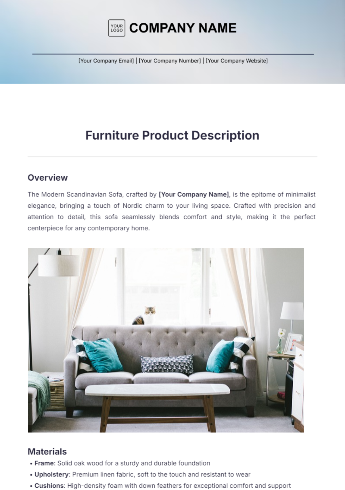 Furniture Product Description Template - Edit Online & Download