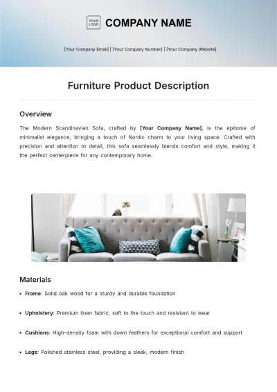 Free Furniture Product Description Template to Edit Online