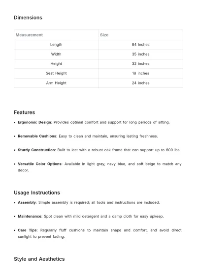 Free Furniture Product Description Template to Edit Online