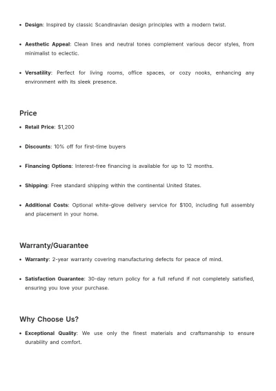 Free Furniture Product Description Template to Edit Online