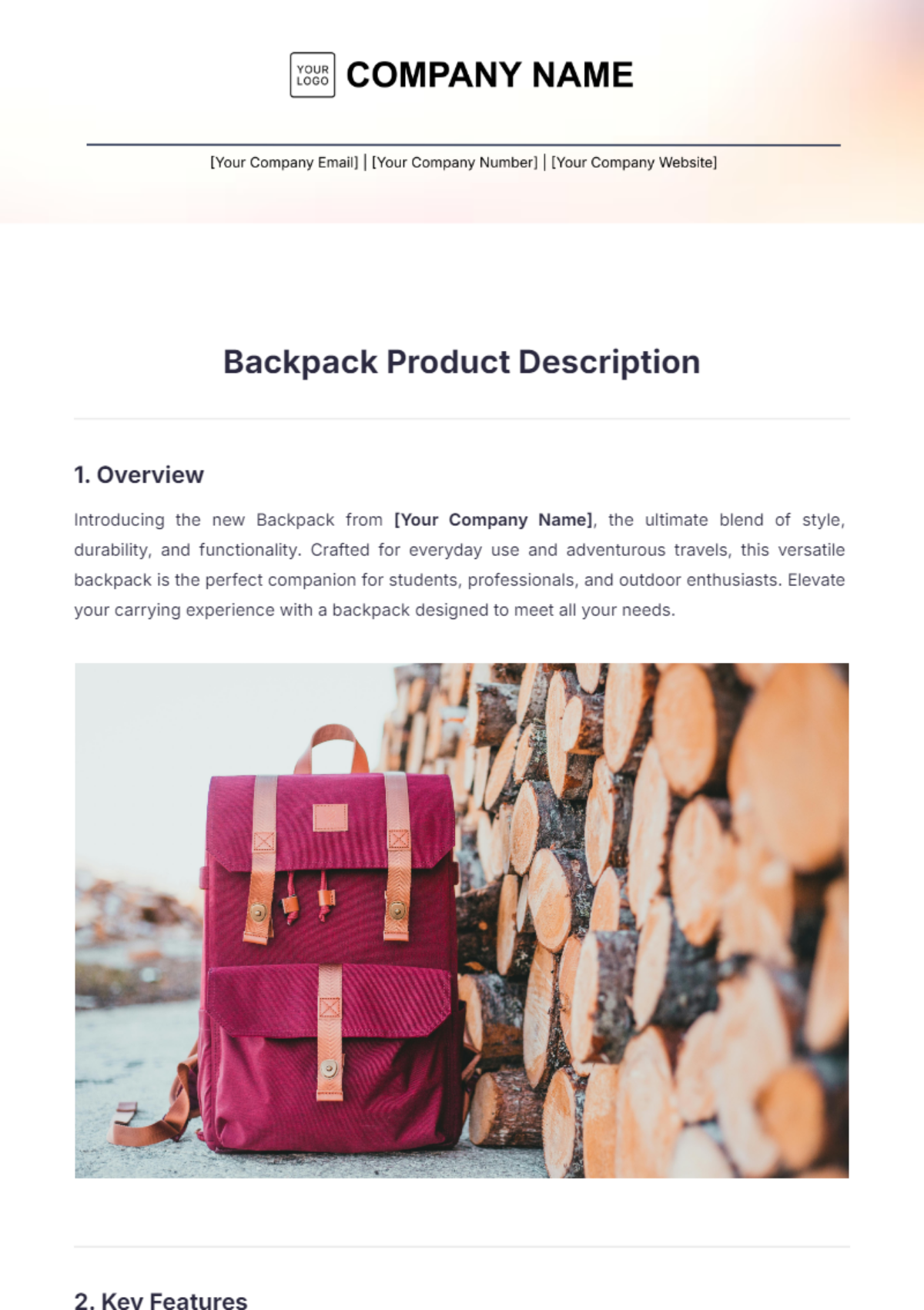 Backpack Product Description Template - Edit Online & Download