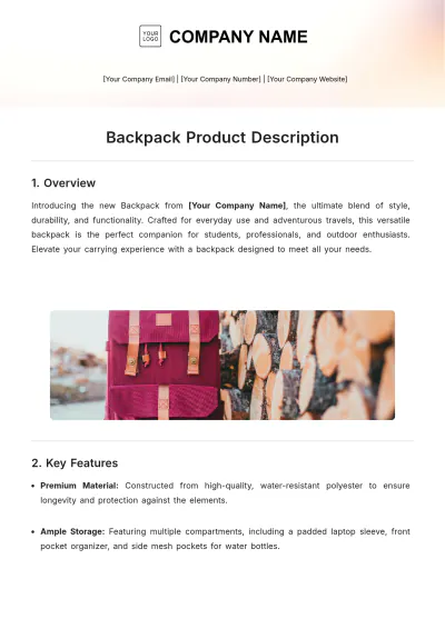 Free Backpack Product Description Template to Edit Online