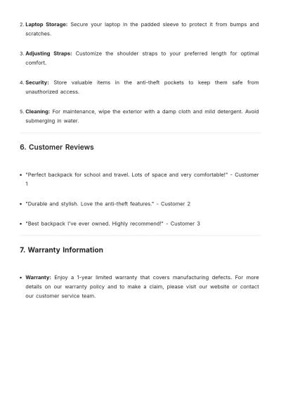 Free Backpack Product Description Template to Edit Online