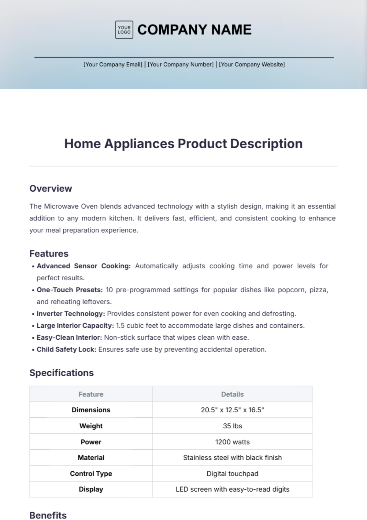 Home Appliances Product Description Template - Edit Online & Download