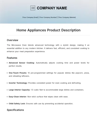 Free Home Appliances Product Description Template to Edit Online