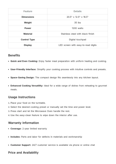 Free Home Appliances Product Description Template to Edit Online