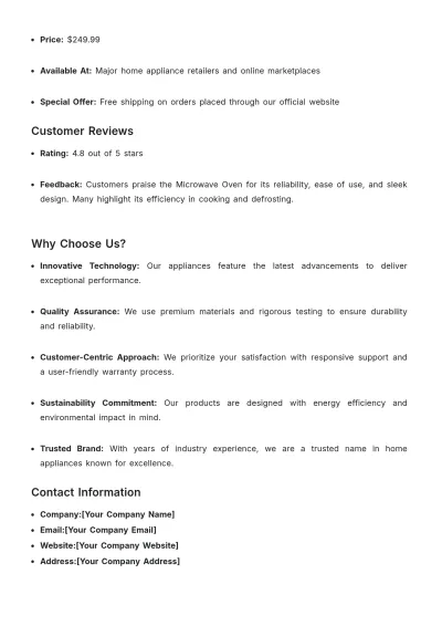 Free Home Appliances Product Description Template to Edit Online