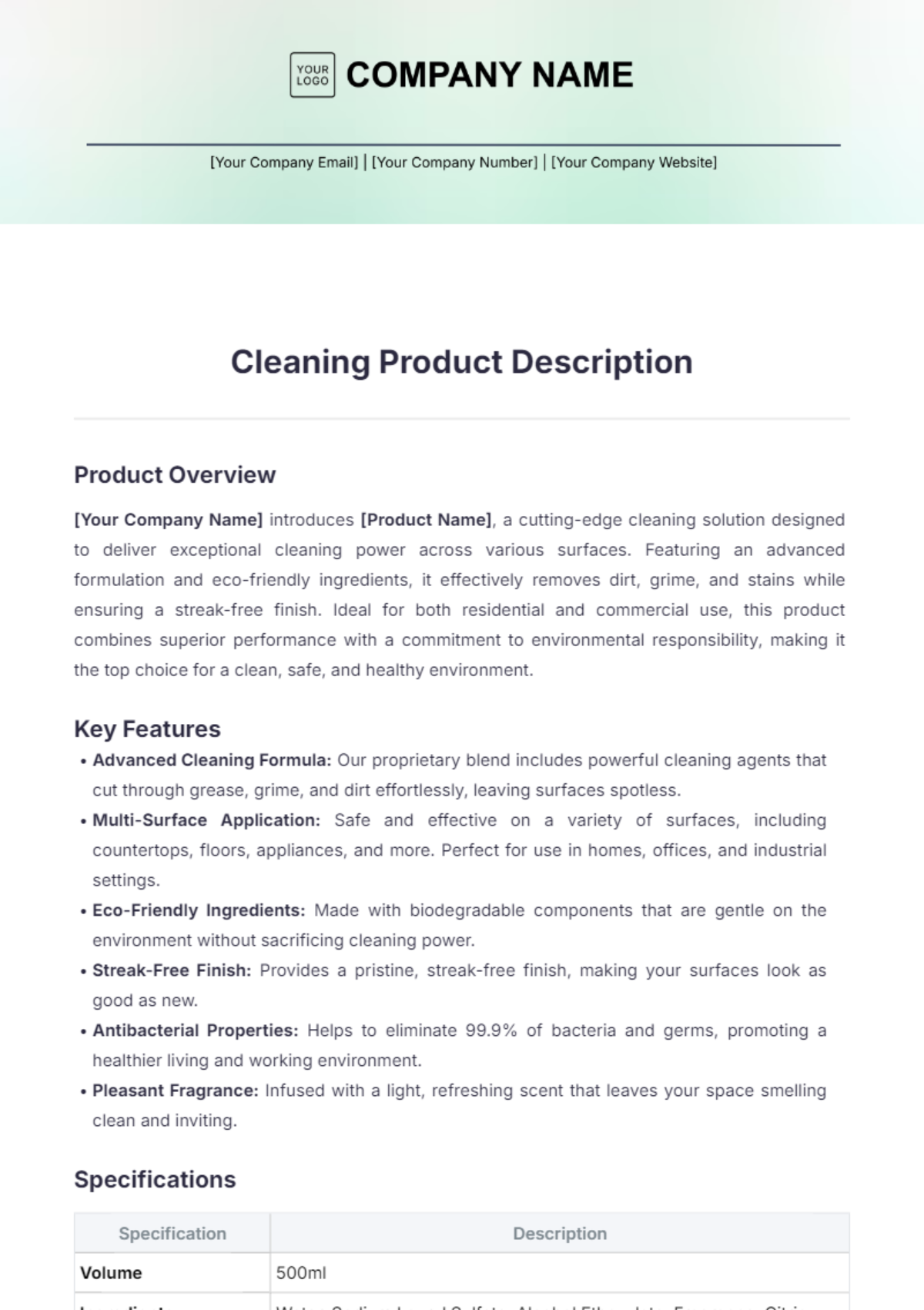 Cleaning Product Description Template - Edit Online & Download