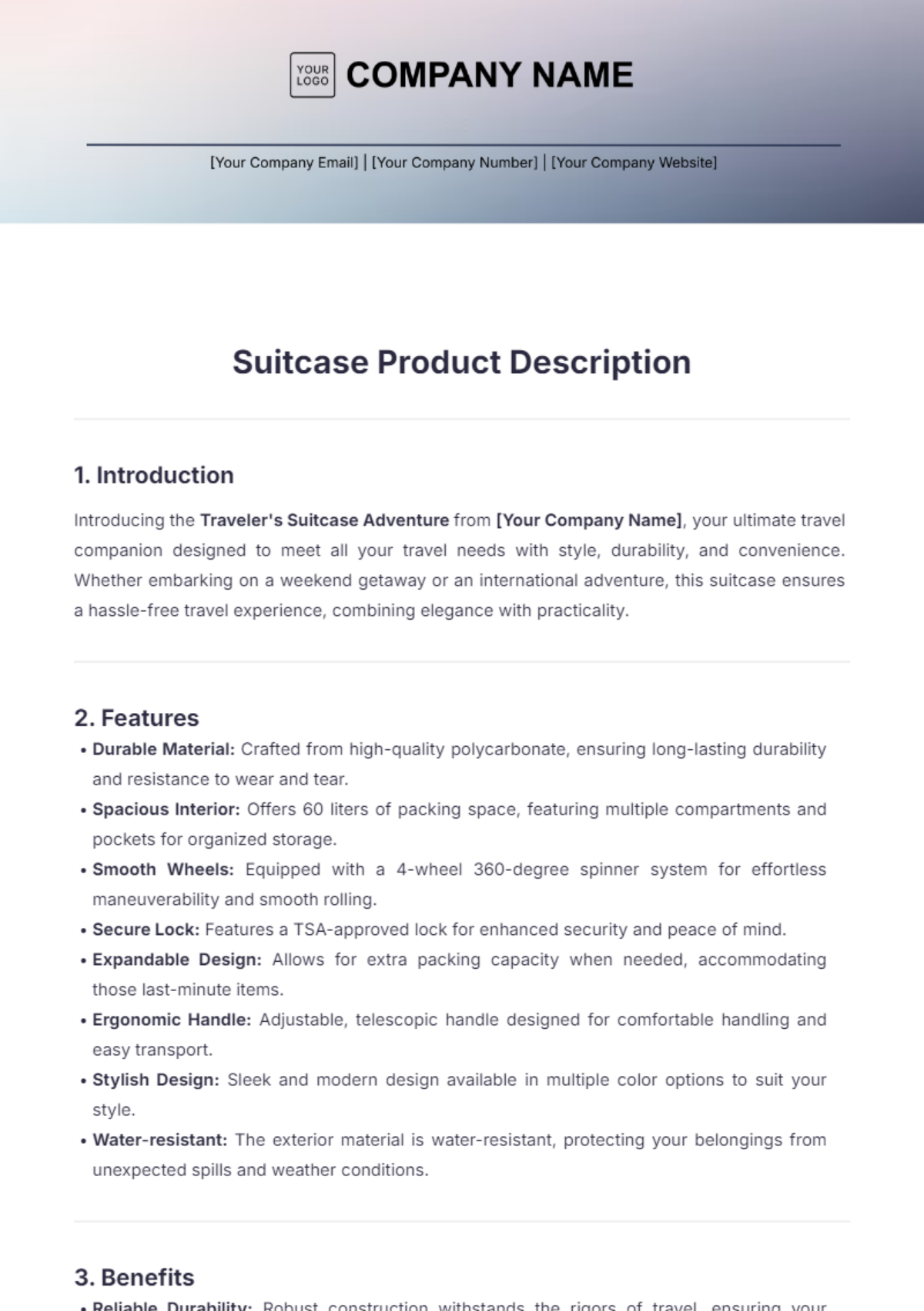 Suitcase Product Description Template - Edit Online & Download