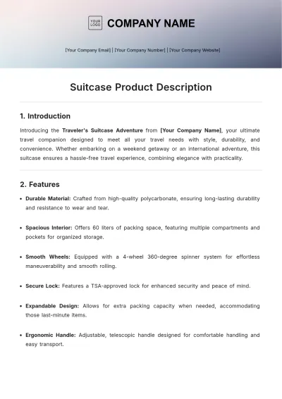 Free Suitcase Product Description Template to Edit Online