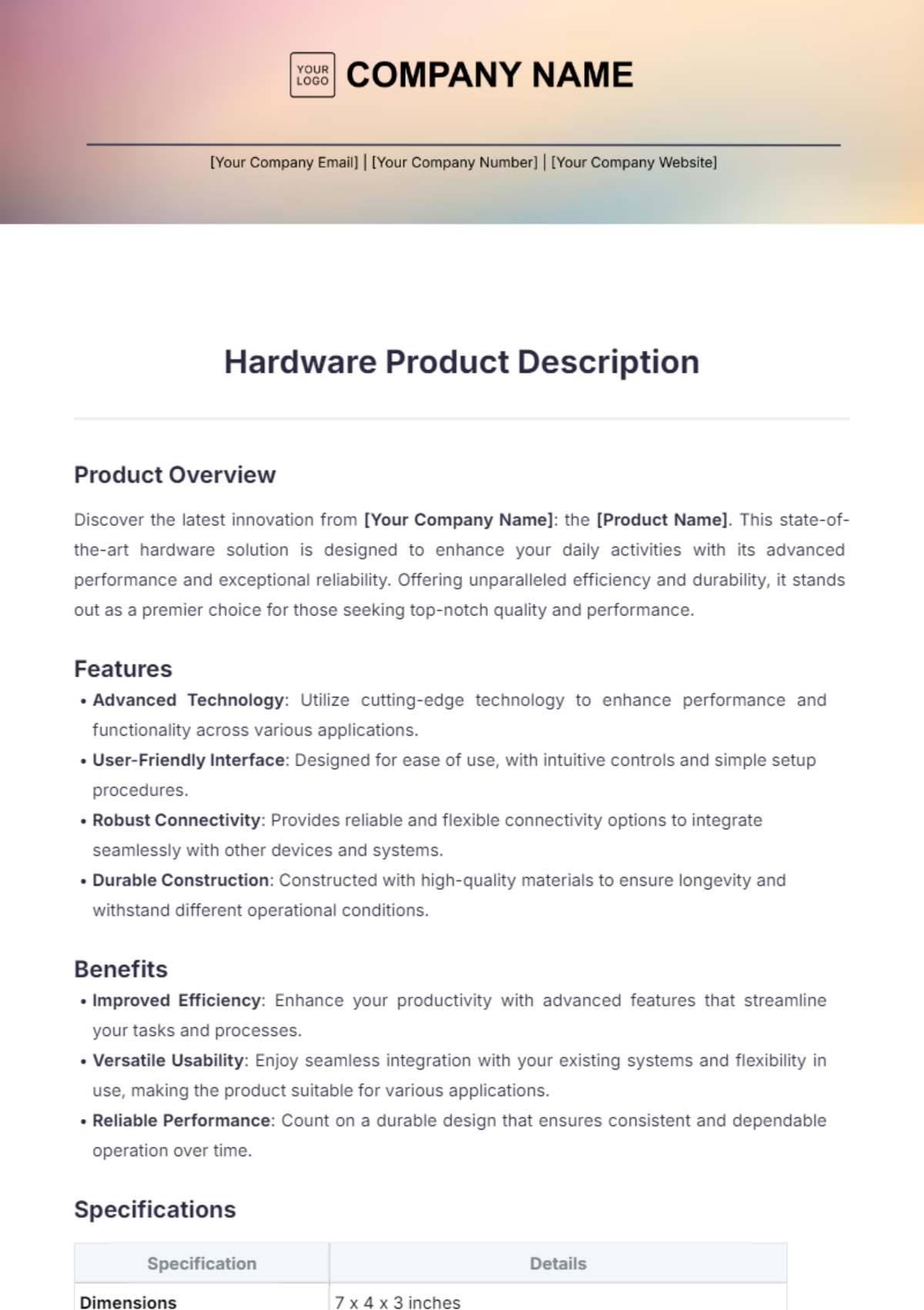 Hardware Product Description Template - Edit Online & Download