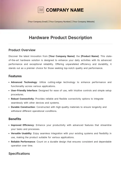 Free Hardware Product Description Template to Edit Online