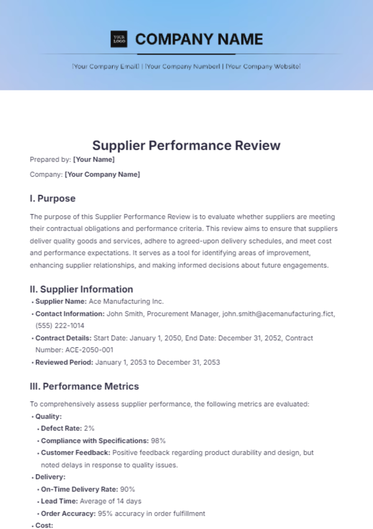 Supplier Performance Review Template - Edit Online & Download