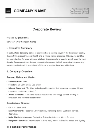 Free Corporate Review Template to Edit Online