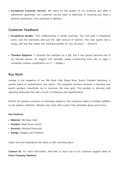 Free Jewelry Product Description Template to Edit Online