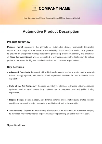Free Automotive Product Description Template to Edit Online