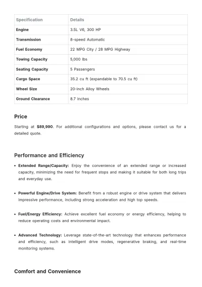 Free Automotive Product Description Template to Edit Online