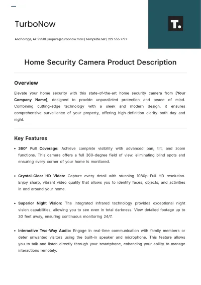 Free Home Security Camera Product Description Template to Edit Online