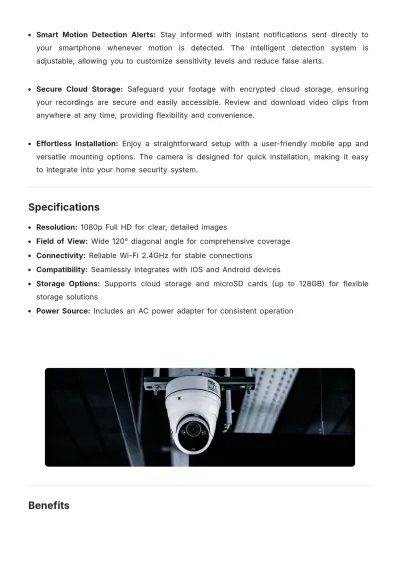 Free Home Security Camera Product Description Template to Edit Online
