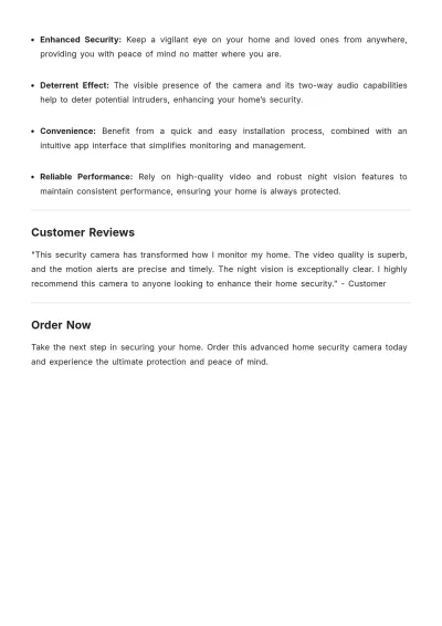 Free Home Security Camera Product Description Template to Edit Online