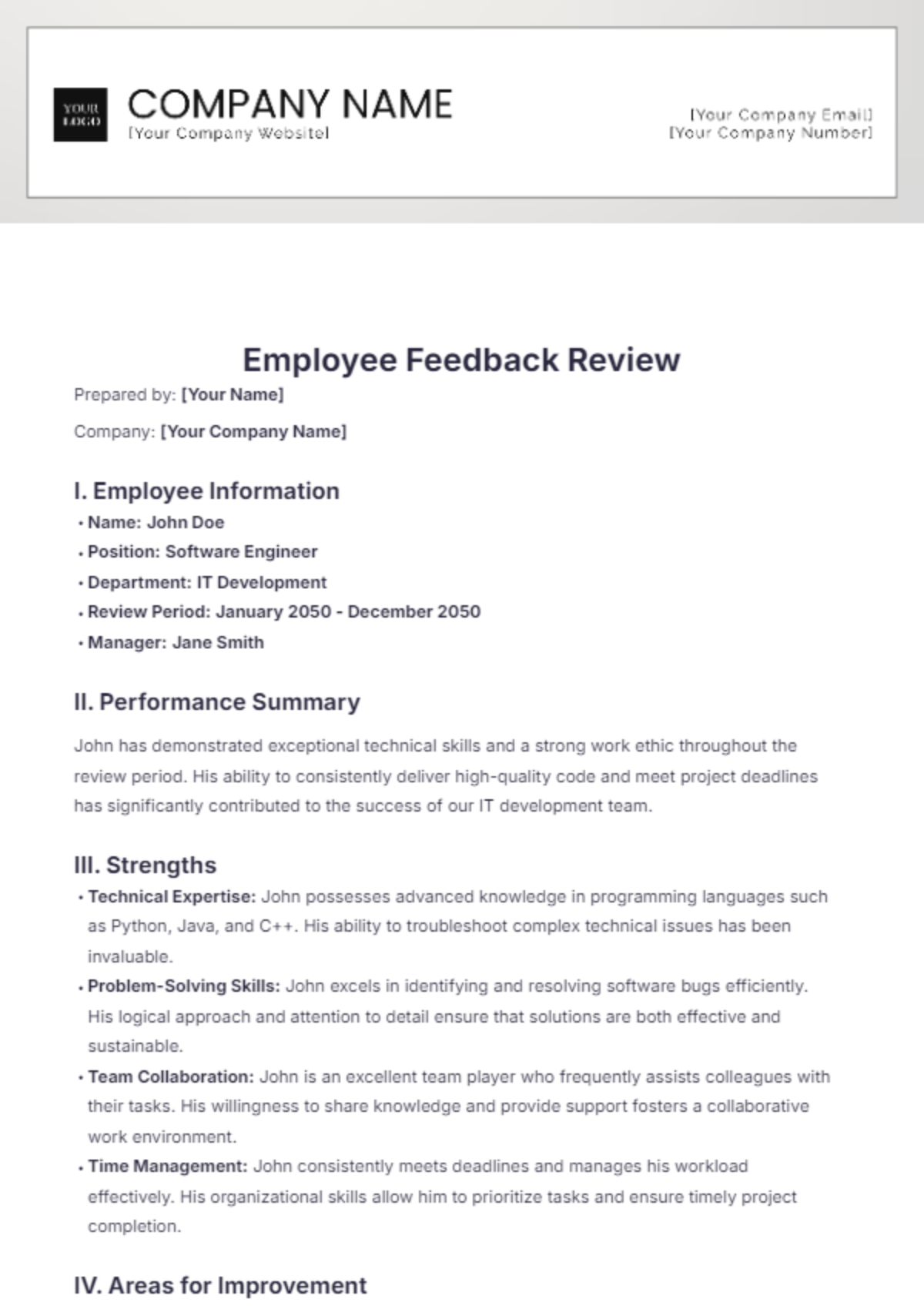 Employee Feedback Review Template - Edit Online & Download