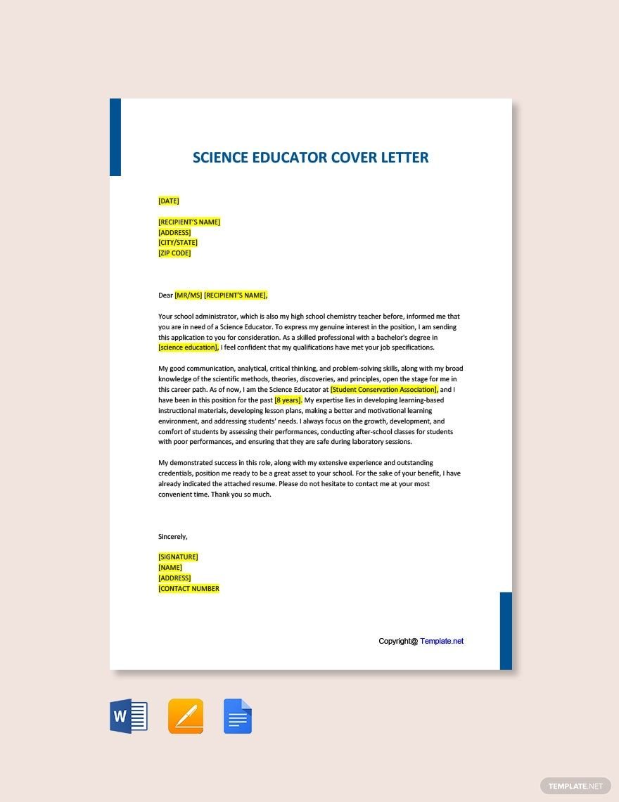 Science Educator Cover Letter