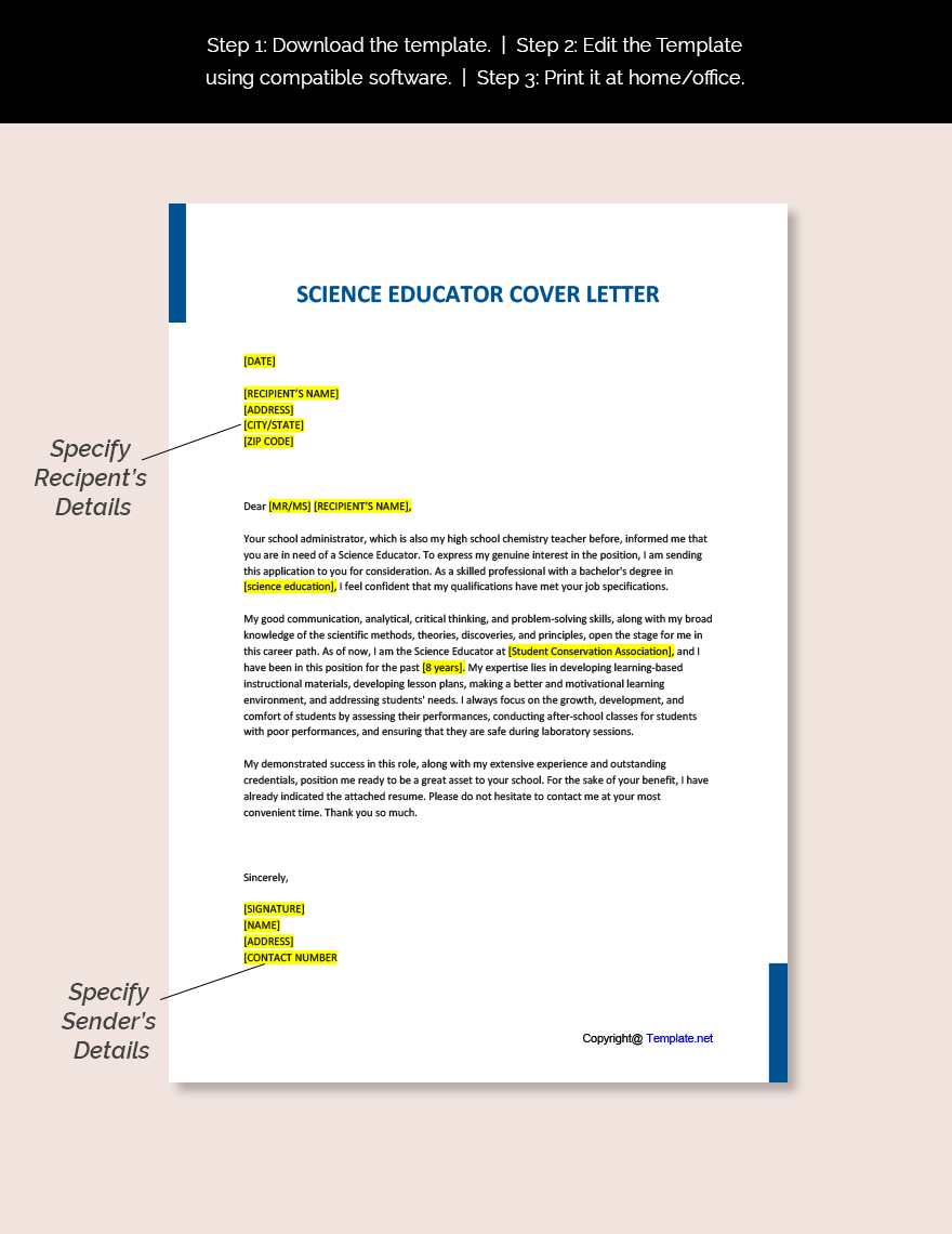 Science Educator Cover Letter