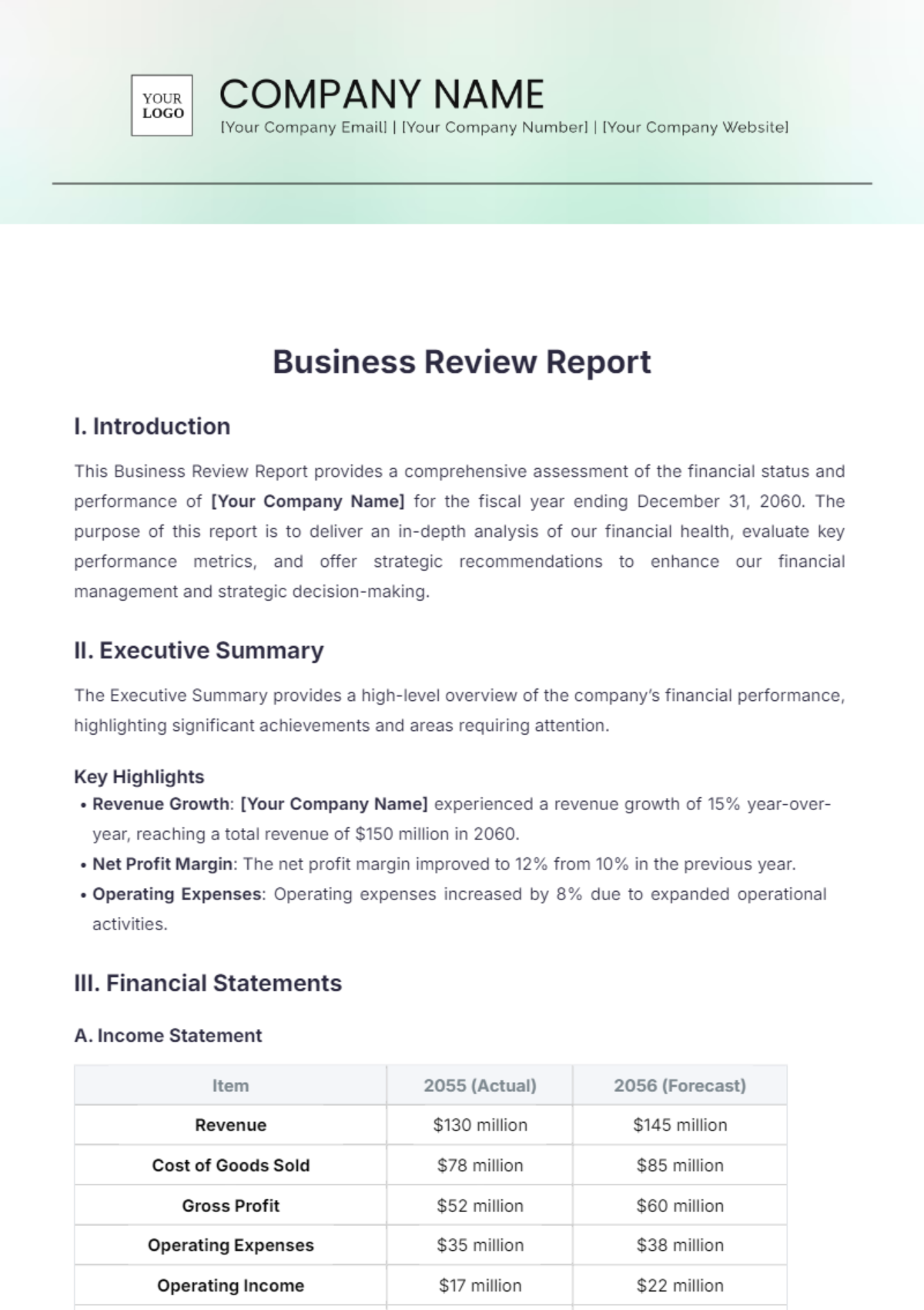 Business Review Report Template - Edit Online & Download