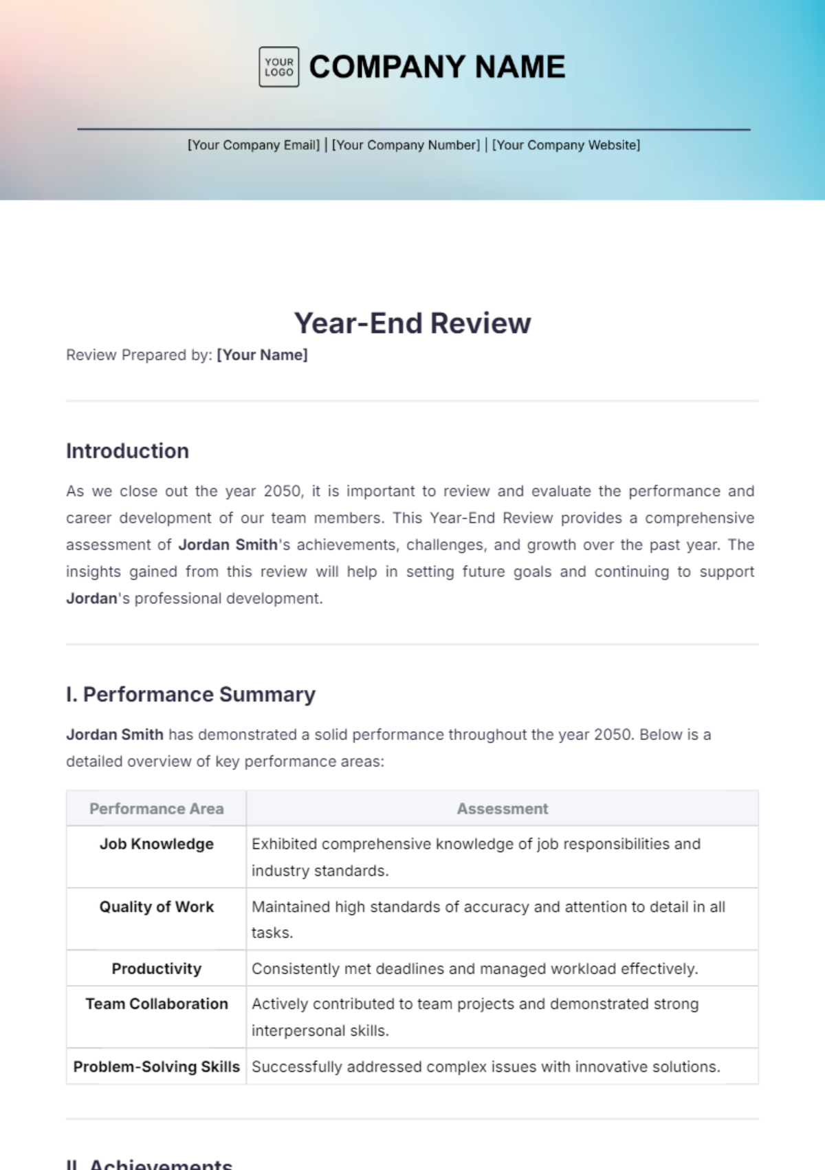 Year-End Review Template - Edit Online & Download