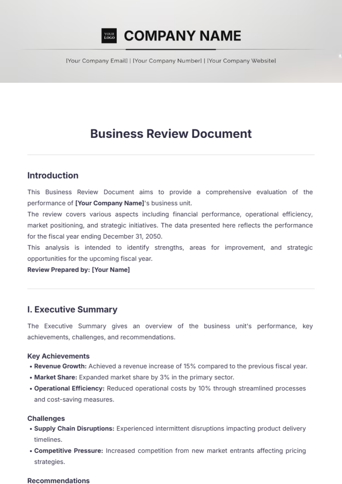 Business Review Document Template - Edit Online & Download