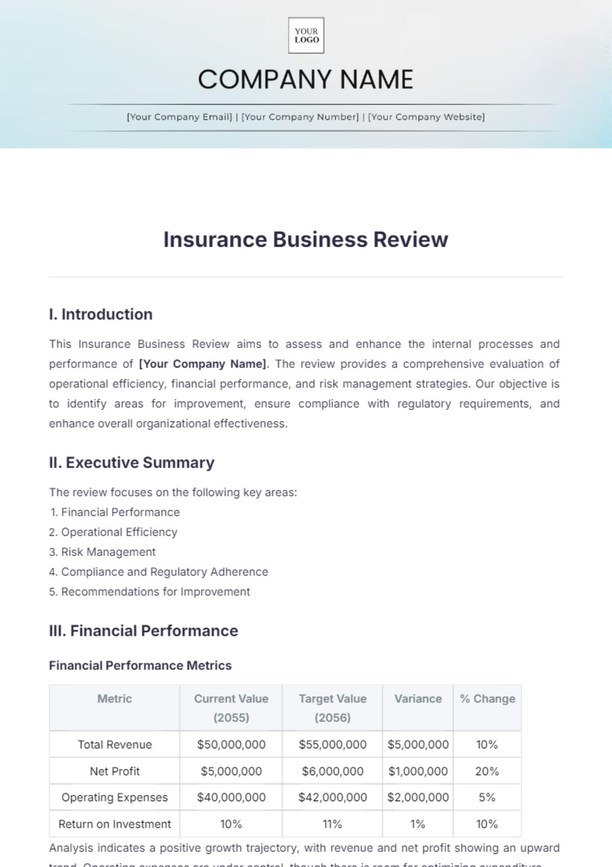 Insurance Business Review Template - Edit Online & Download