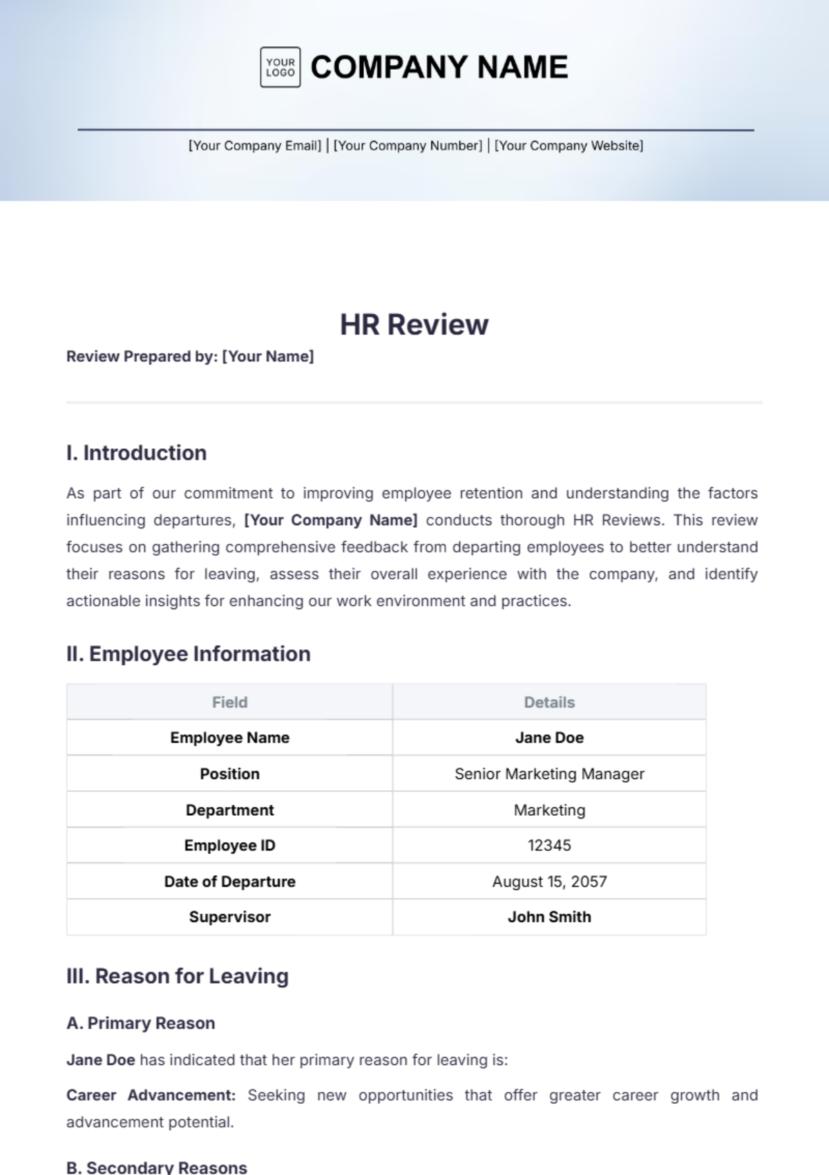 HR Review Template - Edit Online & Download