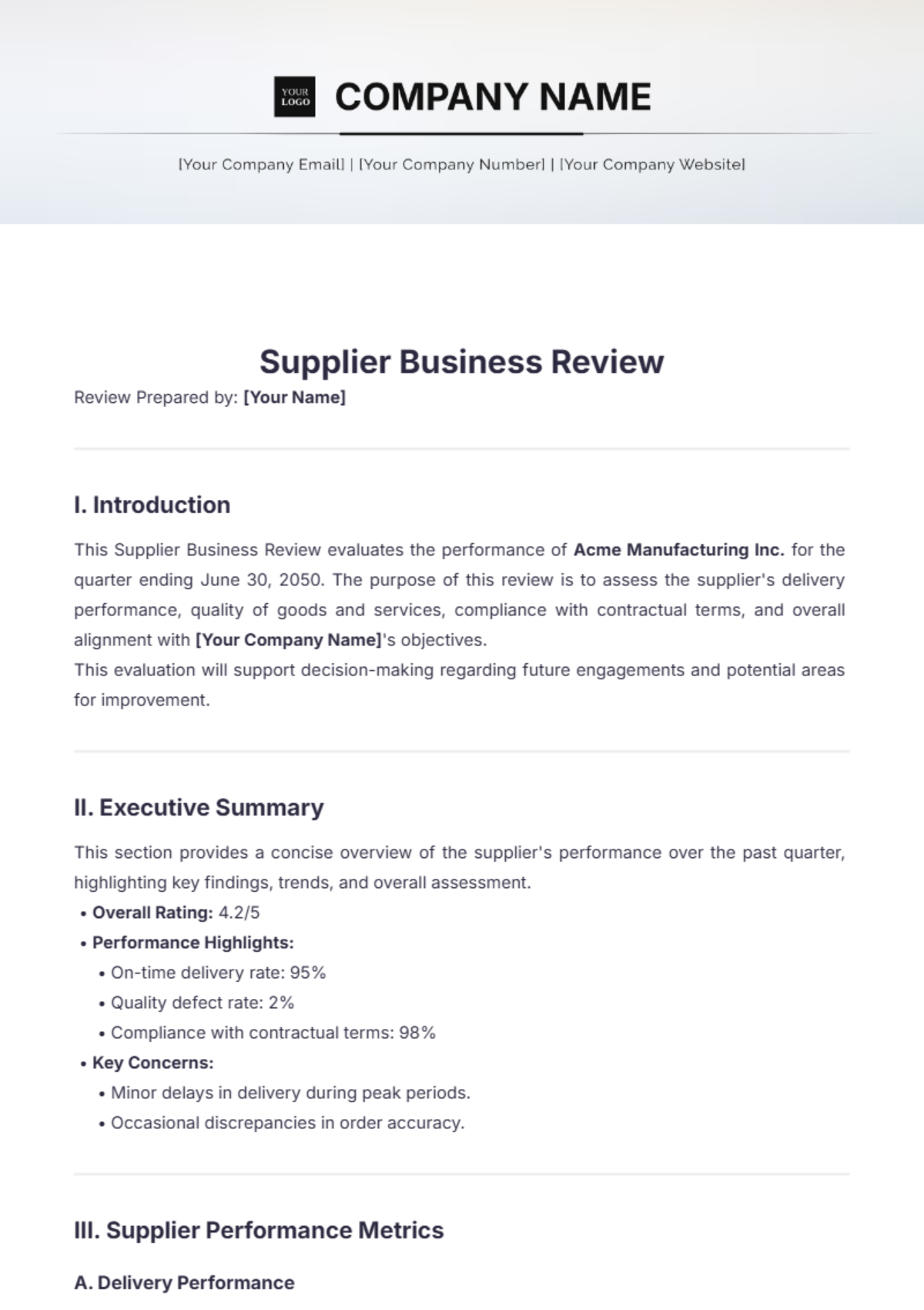 Supplier Business Review Template - Edit Online & Download