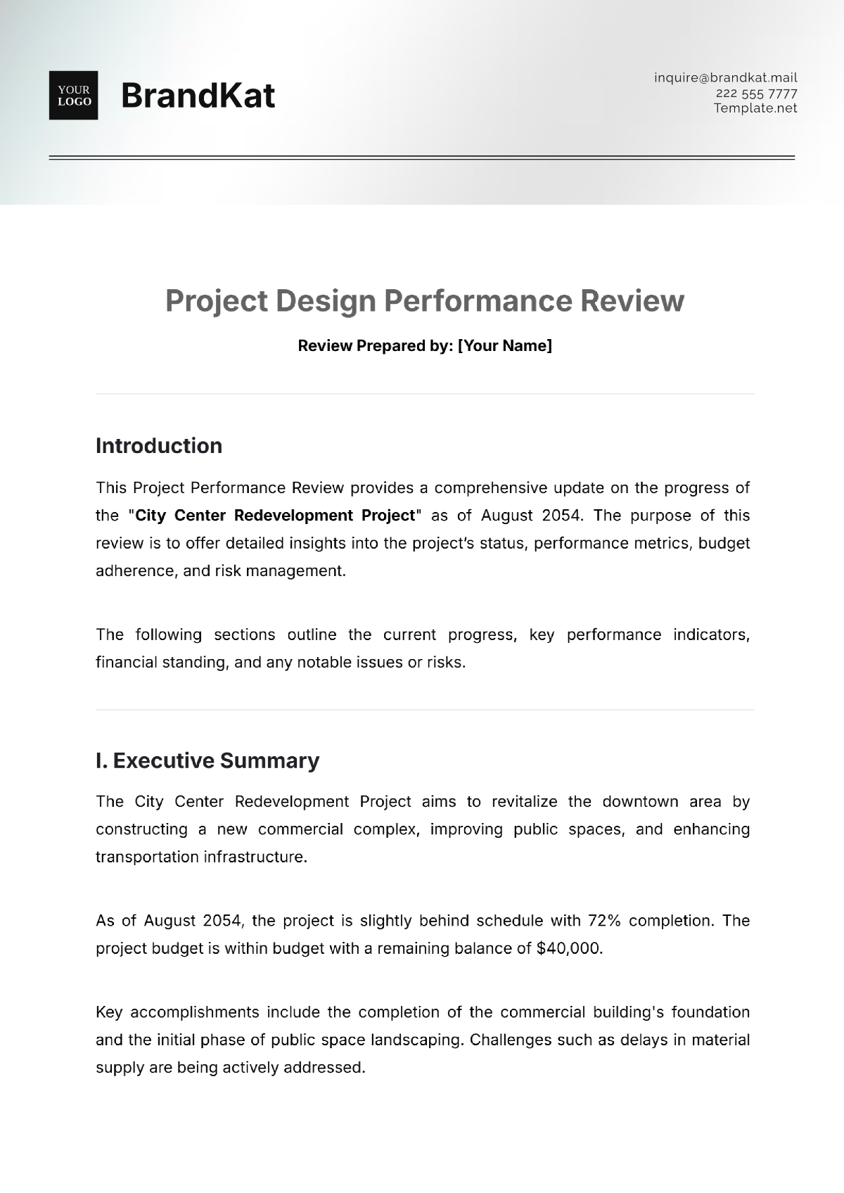 Free Project Design Performance Review Template