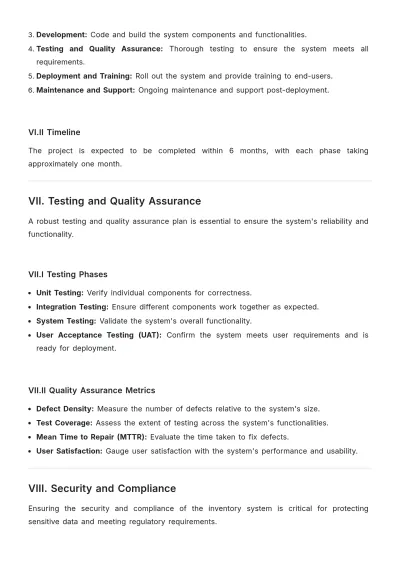 Free Inventory System Project Specification Template to Edit Online