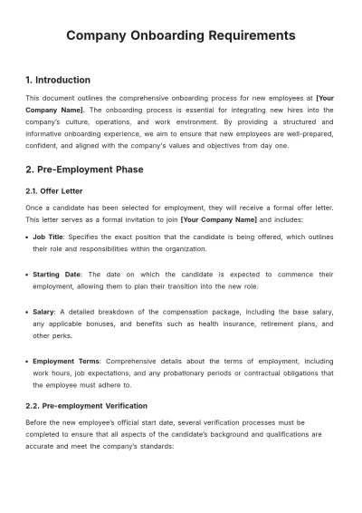 Free Company Onboarding Requirements template to Edit Online