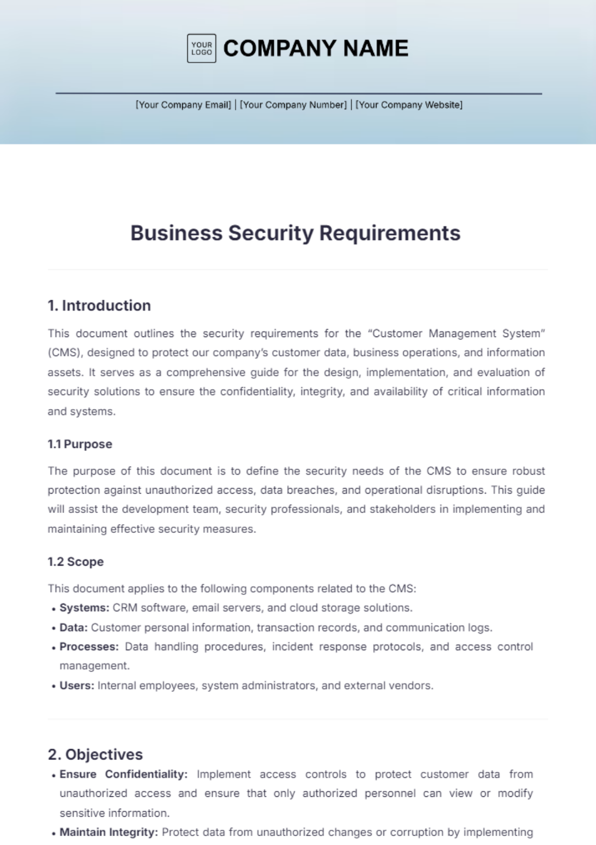 Business Security Requirements Template - Edit Online & Download