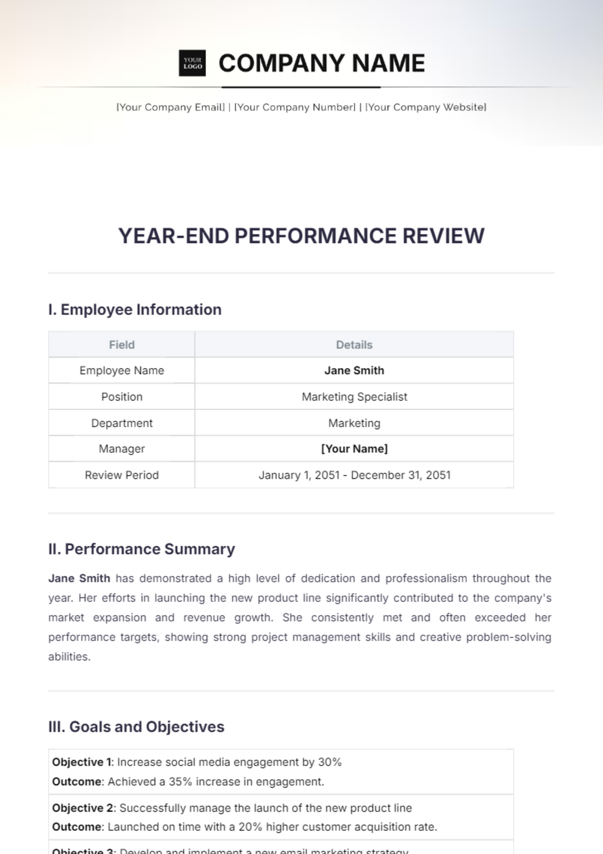 Year-End Performance Review Template - Edit Online & Download